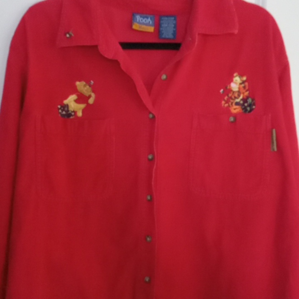 Disney Vintage Corduroy Women's Red Button Down Shirt - Picture 2 of 5